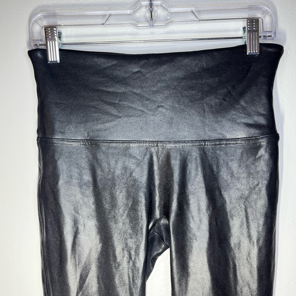SPANX Faux Leather Leggings Black Size L High Rise Stretch - Picture 3 of 14